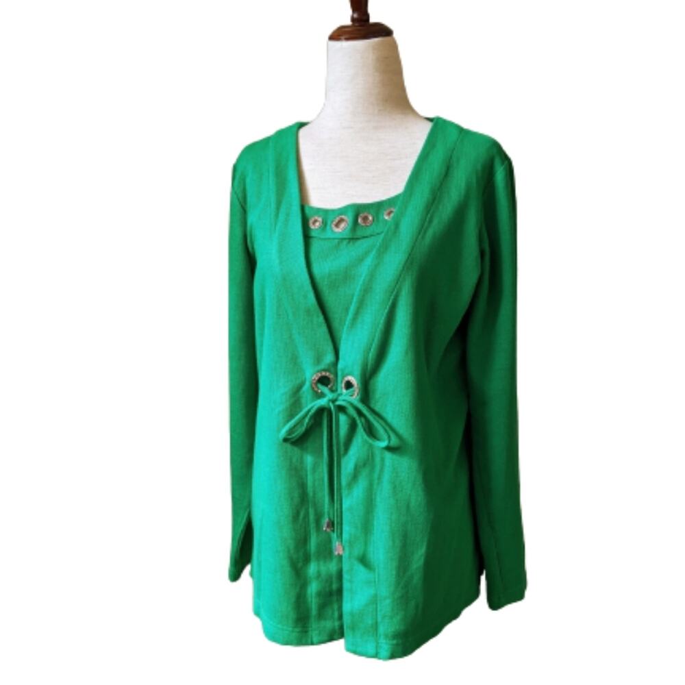 Quacker Factory Rhinestone Embellished Cardigan w/ Built In Tank Size Small